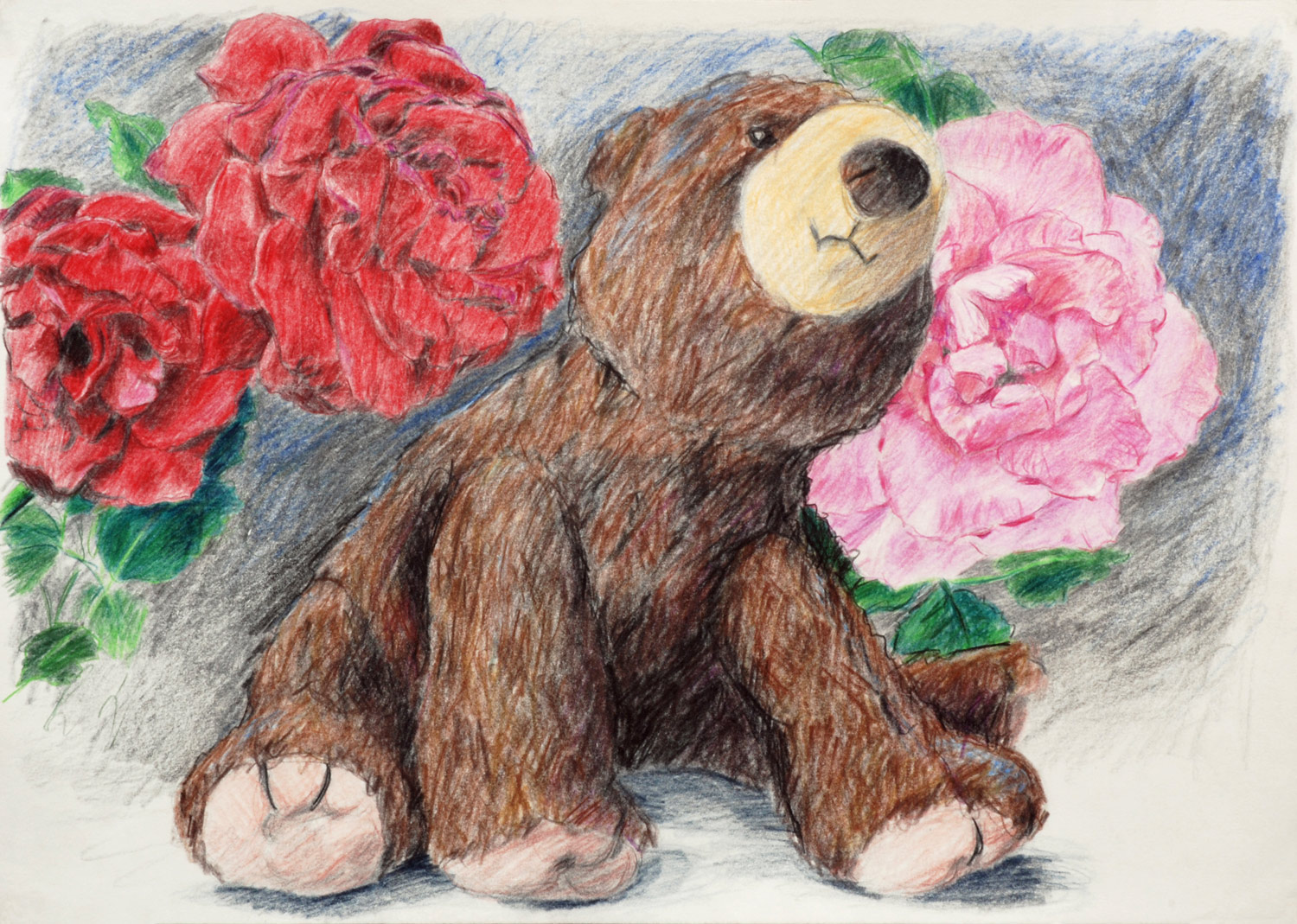 Martina Büttner drawing bear with roses, 2009
